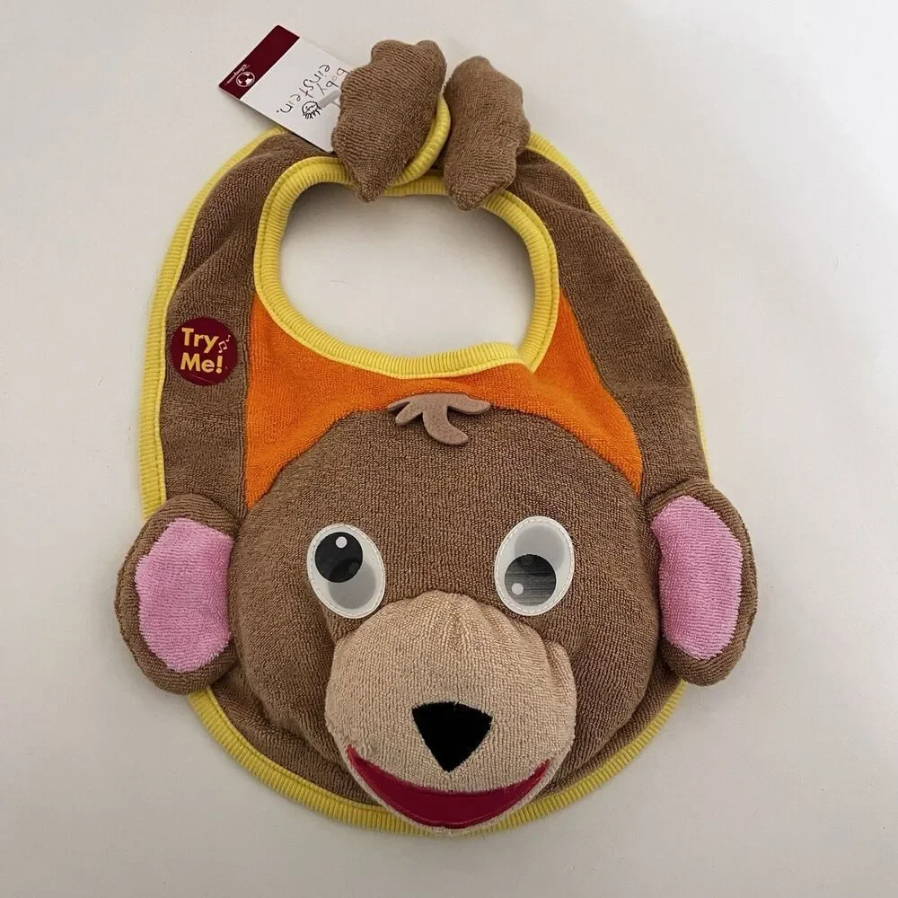 Disney Store Baby Einstein Monkey Baby Bib Terry Cloth Makes Noise NWT